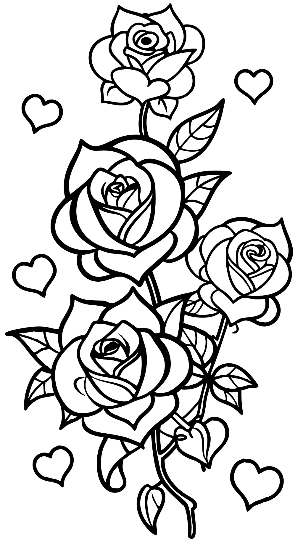 coloriages de roses avec coeurs